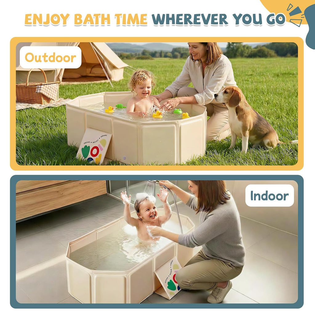 Toddler Bathtub with Side Drain Plug, Portable for Travel, White