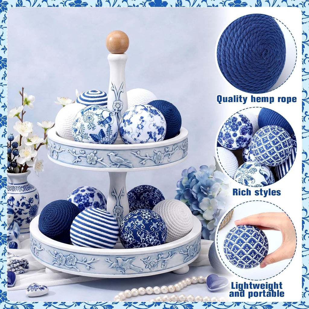White and Blue Decorative Balls, Chinoiserie Porcelain - Set of 12
