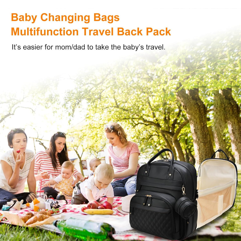 Diaper Bag with Changing Station, Waterproof 3 in 1 Diaper Backpack with Foldable Changing Pad, Large Travel Backpack