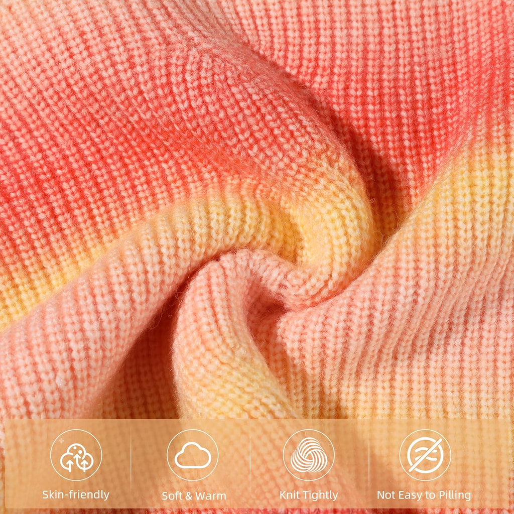 Striped Sweaters Gradient Long Sleeve Cable Knit Sweater Chunky Pullover Jumper Fall Winter