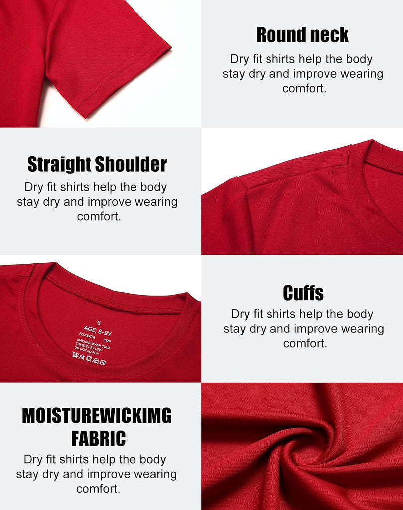 Boys Athletic Shirt Quick Dry Short Sleeve Performance Moisture Wicking T Shirt for Youth