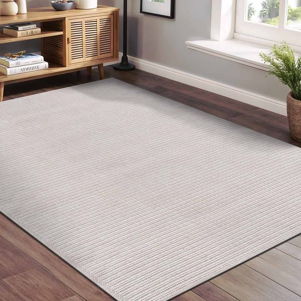 Easy Jute Off White Rug 5x7 Solid Washable Durable Outdoor Indoor Area Rugs for Living Dining Room P