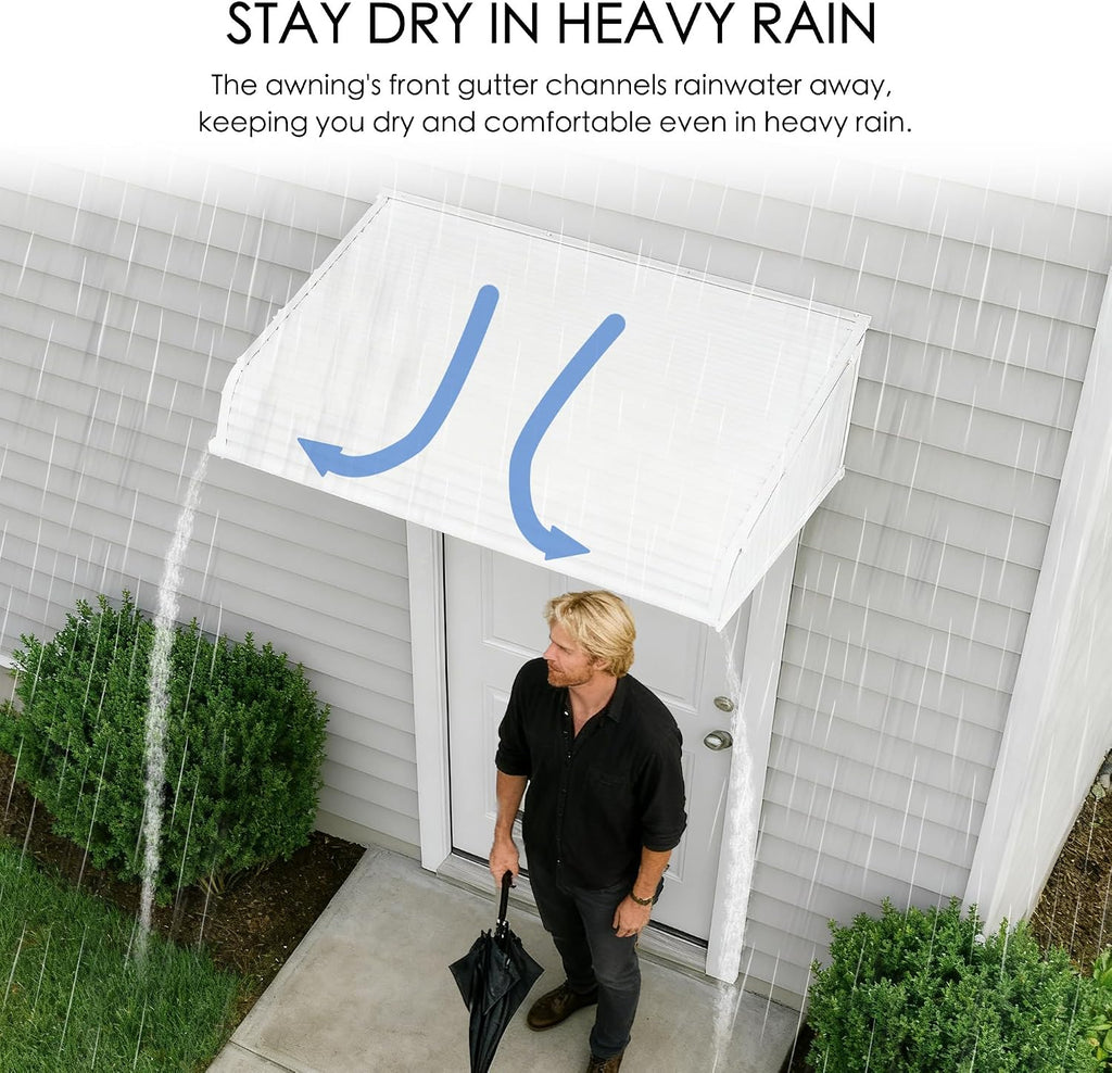 Window Awning 66''W x 40''D with 2 Side Wings | Aluminum Frame with Impact-Resistant PVC Panels, Shade Angle Set