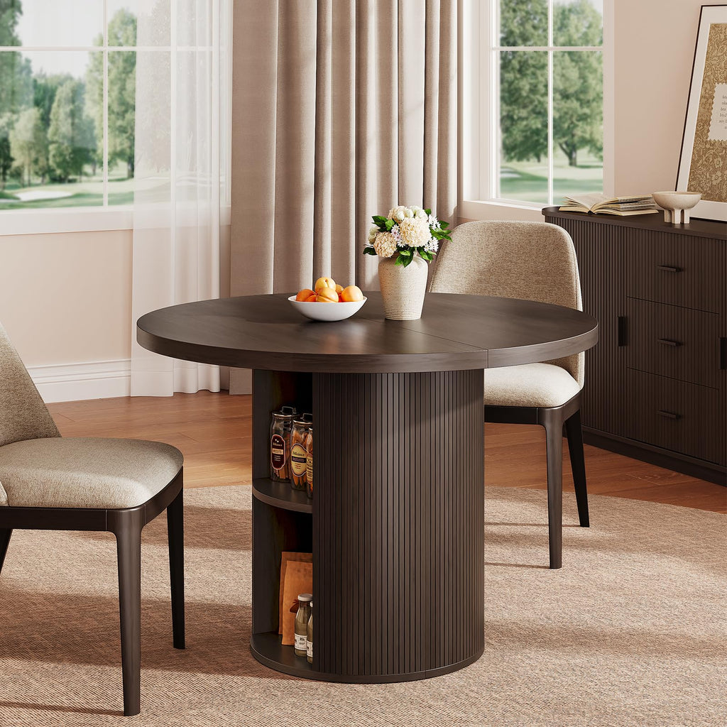 41-78Inch Extendable Dining Table for 4-8, Storage Shelf, Darkbrown