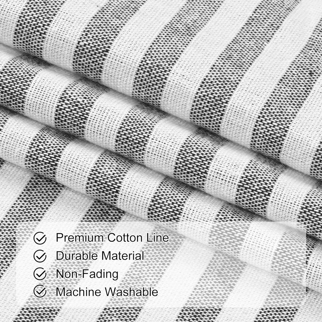 Cotton Linen Kitchen Valance Curtains, Boho Rustic Button Linen Valances for Windows Farmhouse, Black with Grey