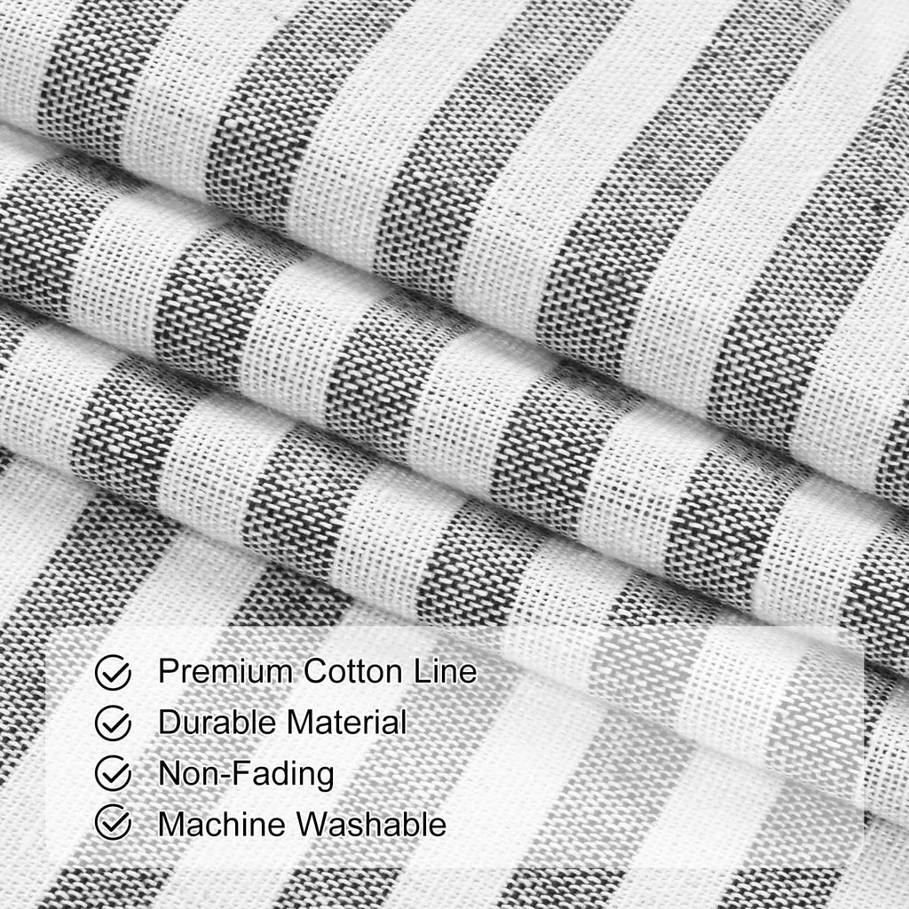 Farmhouse Cotton Linen Swag Valances for Windows, Boho Kitchen Curtains Valances with Rustic Buttons, Black Striped