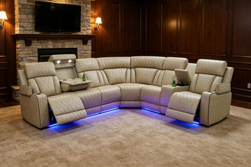 Living Room Furniture Sets, Power Recliner Sectional Sofa with LED Light, Leather Reclining Sectional Couches Set