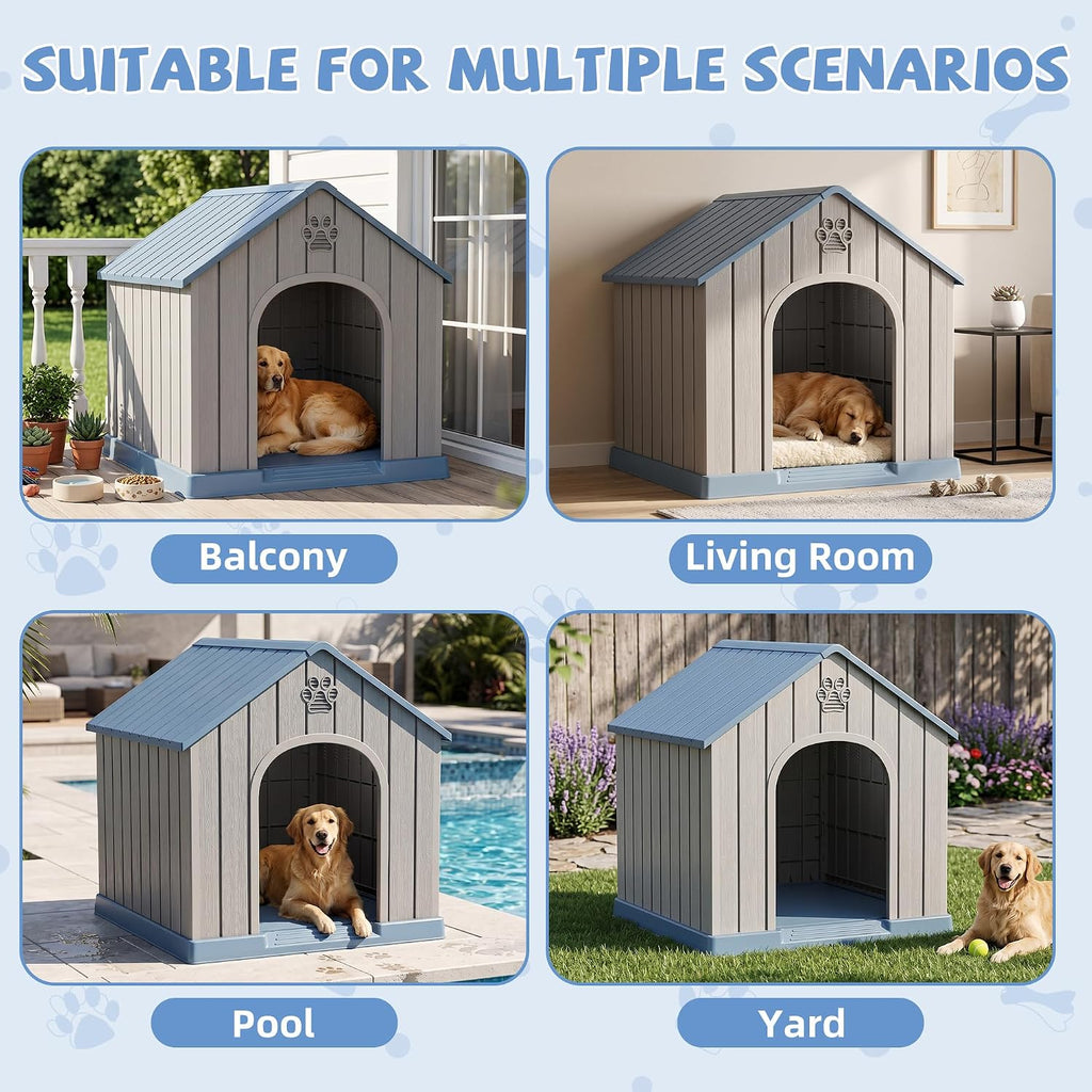 43 Inch Large Dog House Outdoor/Indoor, Plastic, Blue