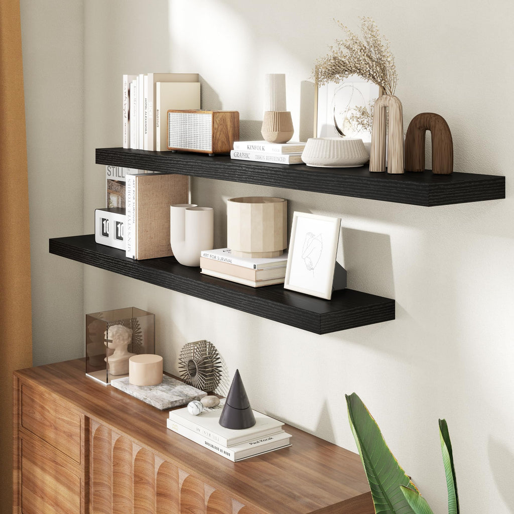 55 Inch Floating Shelves for Wall, 8 Inch Deep, Invisible Brackets, Black