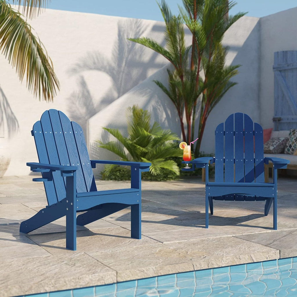 Outdoor Adirondack Chair, Cup Holder, Navy Blue | HDPS poly lumber, all-weather resistant, Low maintenance, built-in