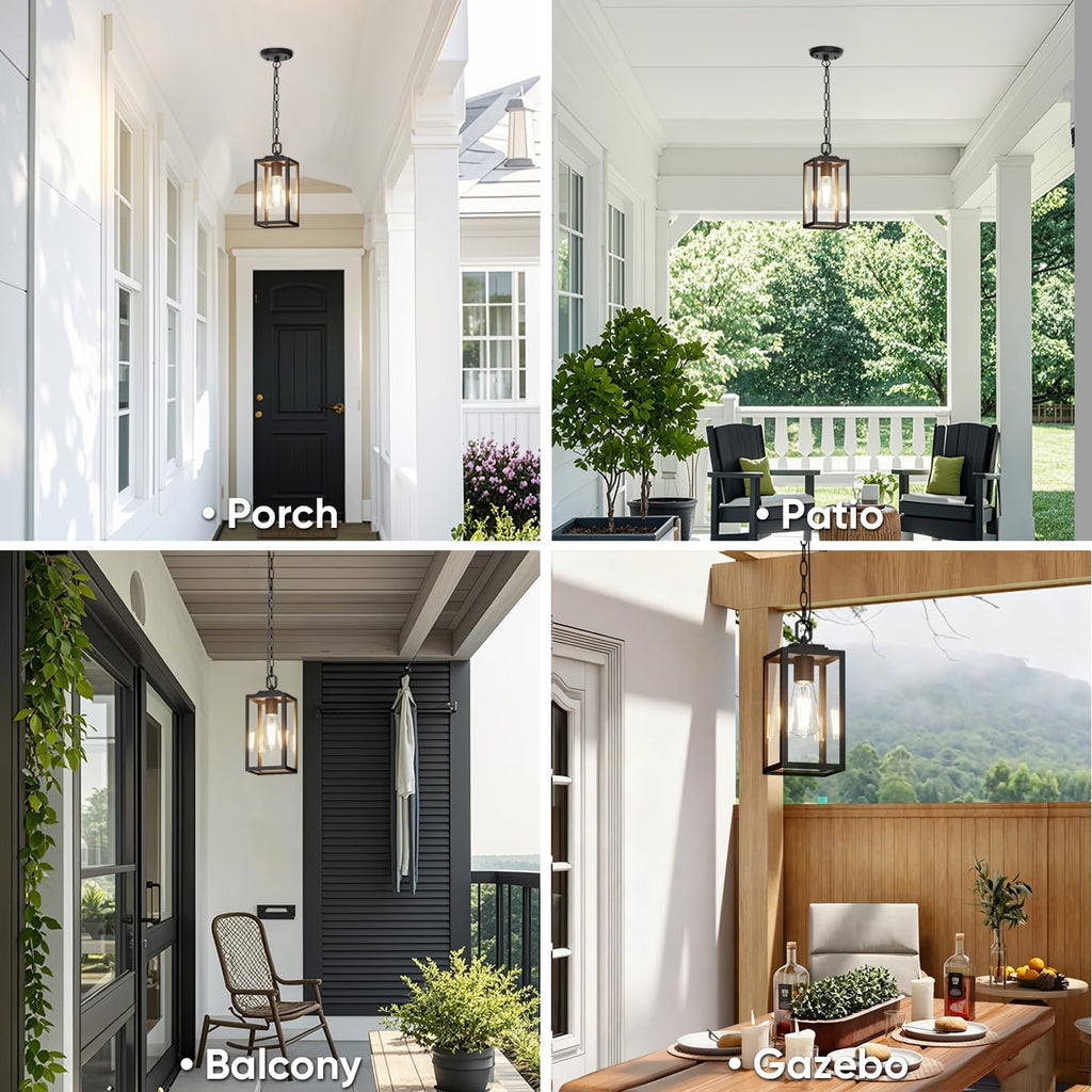 Modern Outdoor Pendant Light, 1-Light Outdoor Hanging Lantern Light, Matte Black Aluminum with Clear Glass