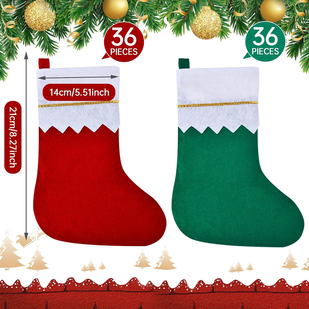 Red and Green Christmas Stockings Bulk, 4 x 7 Inch - Set of 72