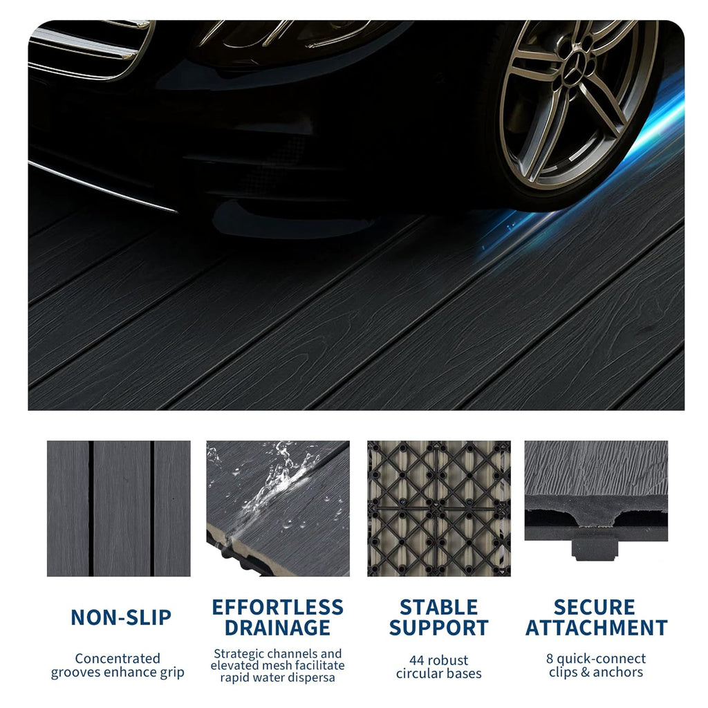 9Pack 12x12 Interlocking Composite Deck Tiles, Waterproof Composite Wood Outdoor Flooring for Patio & Balcony