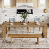 86.61-Inch Dining Table for 6 People, Modern Narrow Long Kitchen Table with Pedestal Base, Farmhouse Extra Long