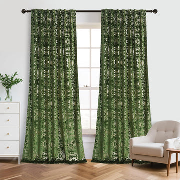 Velvet Gold Foil Print Forest Green Luxurious Curtains 84 inches Long Back Tab Thermal Insulated Window Drapes