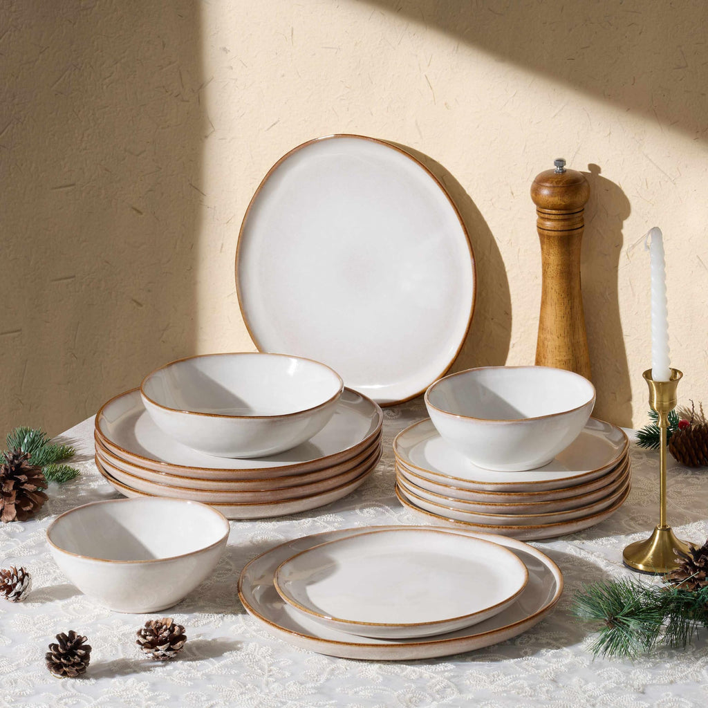 Stoneware Dinnerware Sets, 12 Piece Dinner Dishes Set for 4, Ceramic Plates and Bowls Dishware, Tableware Includes