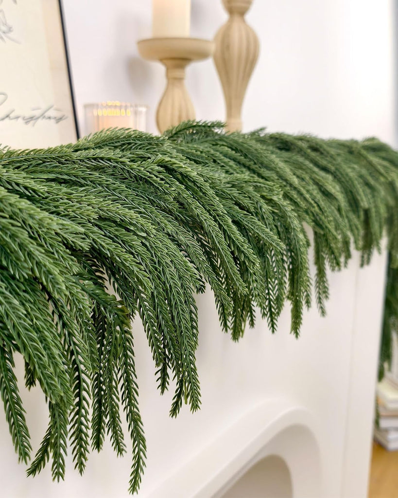 6ft Christmas Garland with Lights, Norfolk Pine Garland, Realistic