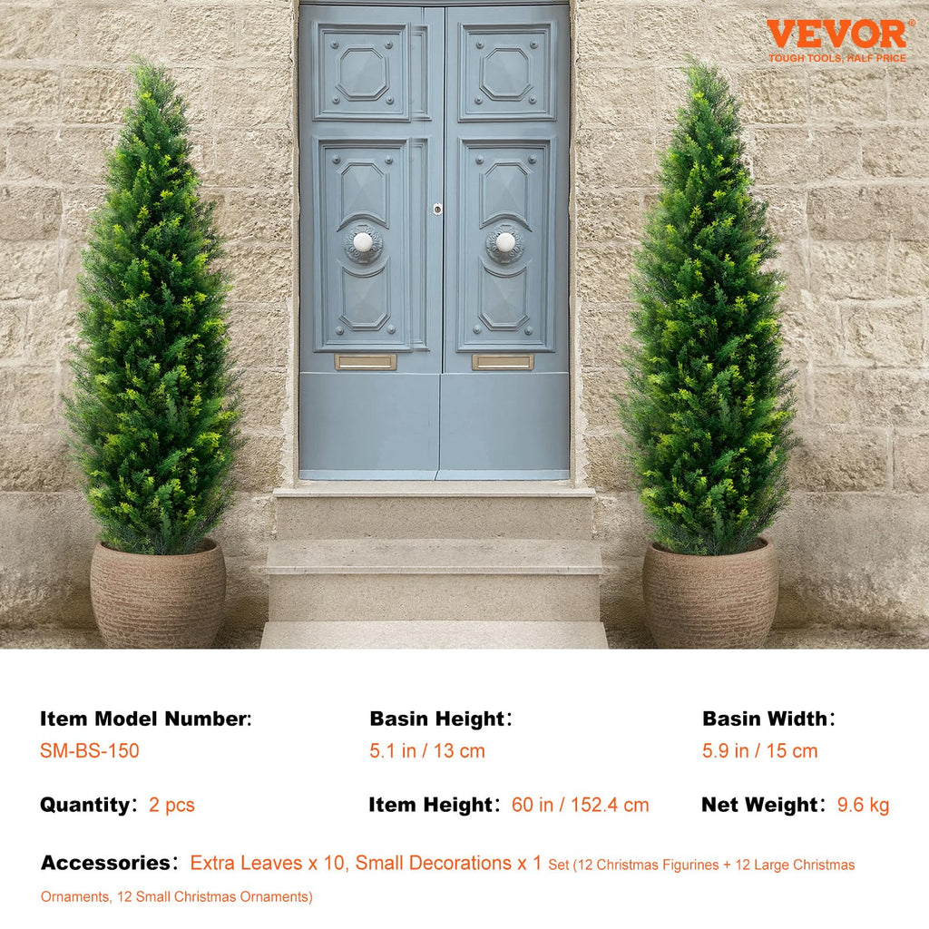 Artificial Cedar Topiary Tree, 60 inch Tall (2 Pieces), with Extra Leaves & Pot Faux Evergreen Fake Pine Cypress