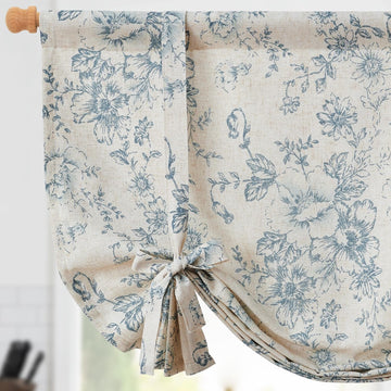 Tie Up Curtain Double Layer Linen Roman Shades Valance Curtain Floral for Bathroom Window Living Room Cafe Farmhouse