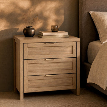 Nightstand, 3 Drawer Bedside Table, Weathered Oak