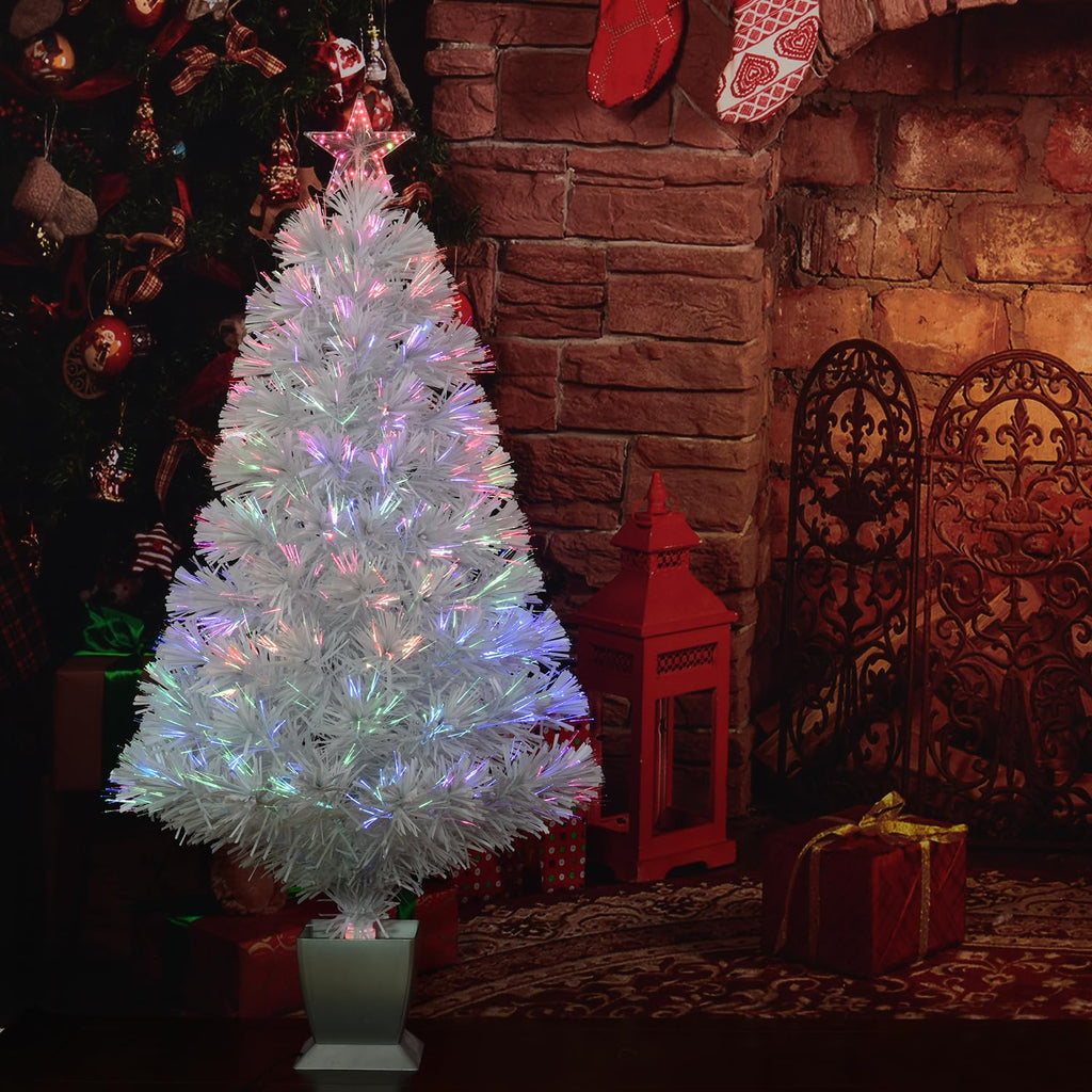 3ft White Fiber Optic Christmas Tree, Pre-Lit Artificial Mini Christmas Tree