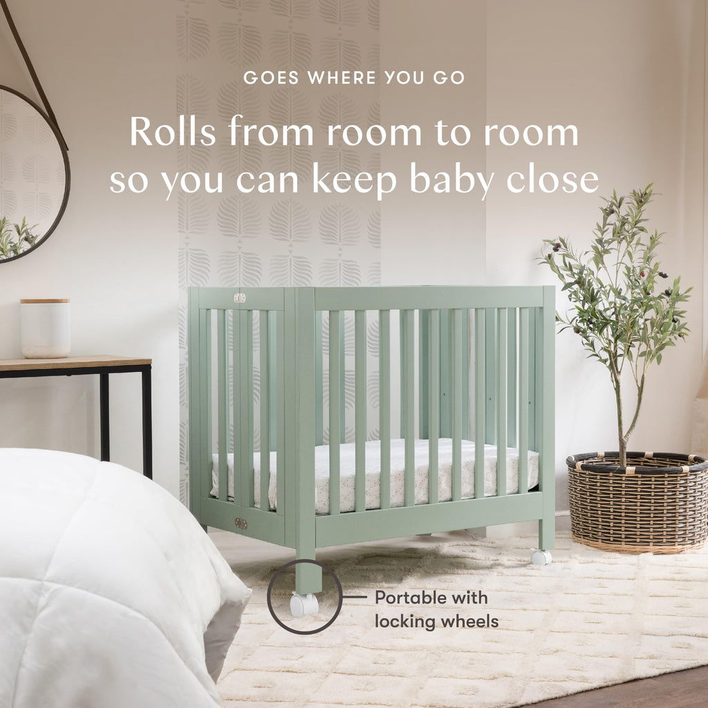 Origami Mini Portable Crib, GREENGUARD Certified, Light Sage