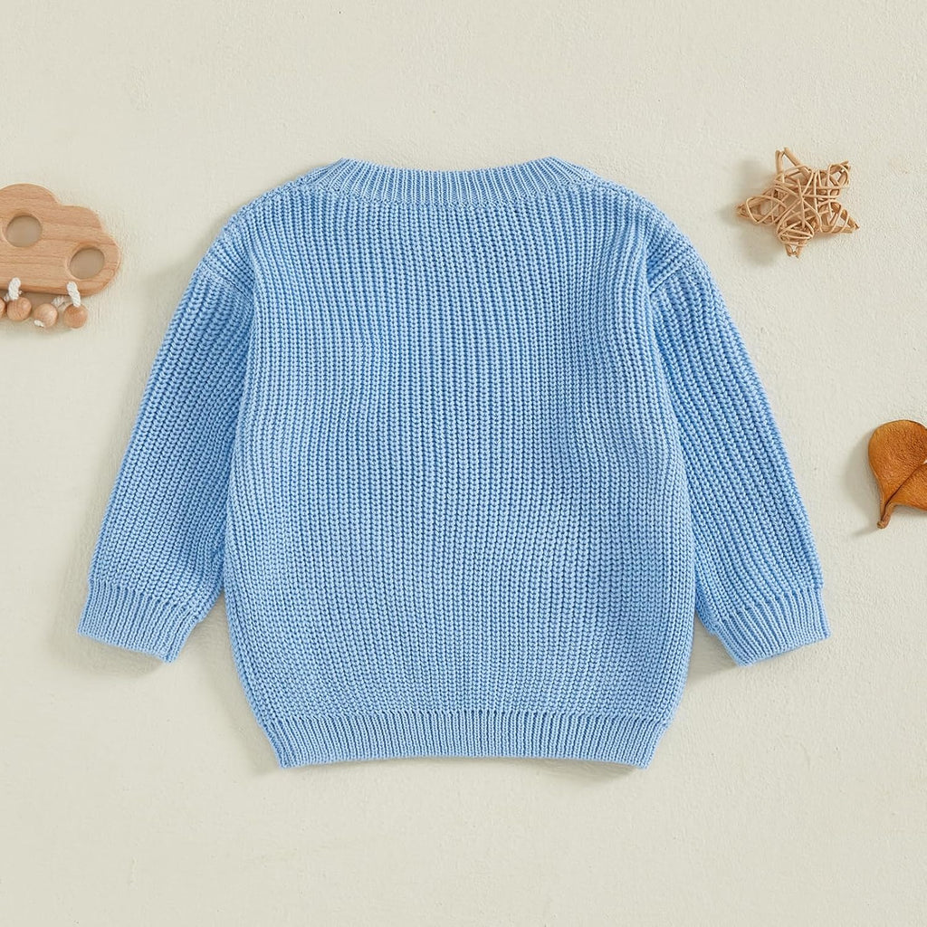 Newborn Baby Boy Knit Sweater Outfit Little Lil Brother Long Sleeve Letter Embroidery Top Sweatshirt Infant Fall