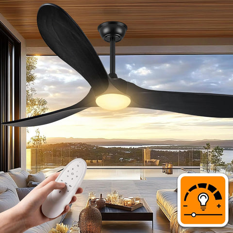 Inspired Maverick Style 52 Inch Ceiling Fans with Lights and Remote Control, Wood Outdoor Ceiling Fan with Light 3 Blade Modern Black Ceiling Fans Propeller for Patios Porch Garage, ETL Listed DC Motor, Matte Black A101-B0D6RB1R2J