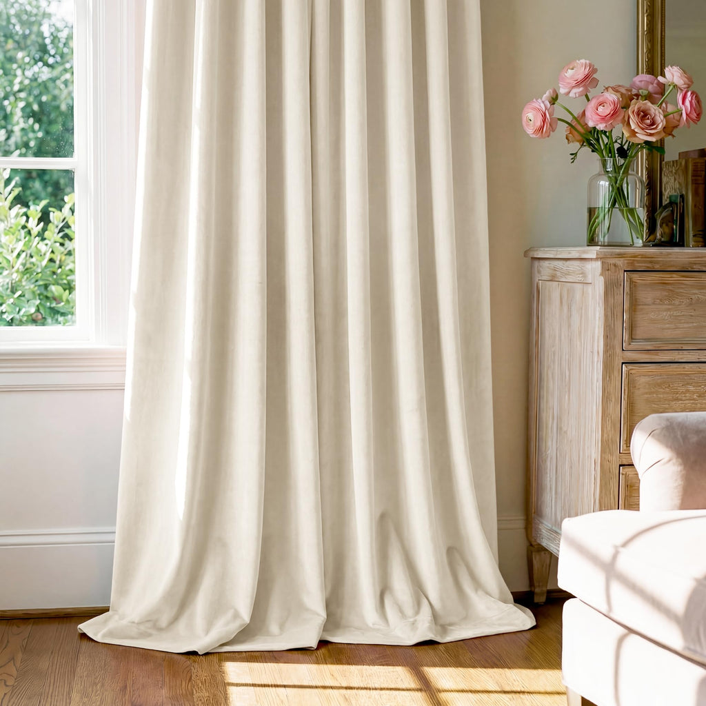 Ivory White Velvet Curtains Privacy, W52 x L96, 2 Panels