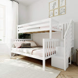Bunk Bed, Twin-Over-Full Bed Frame For Kids With Stairs, White
