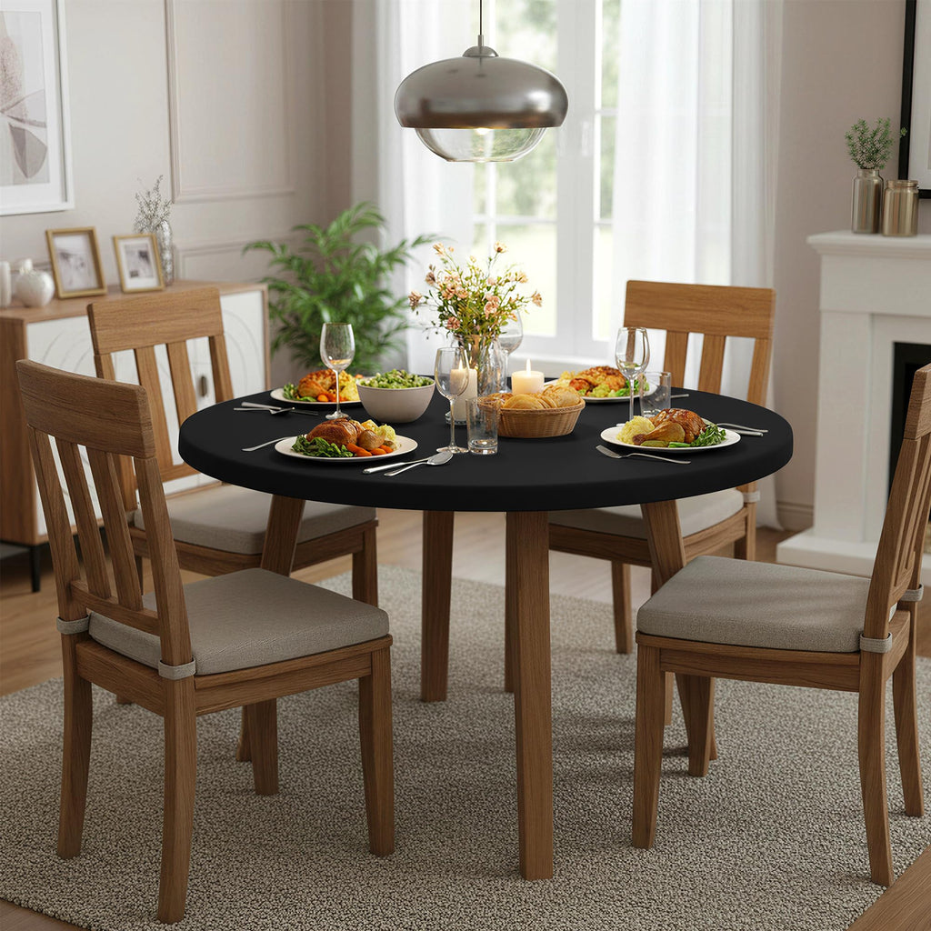 Round Fitted Tablecloth with Elastic, 4-Pack, Reusable & Non-Slip