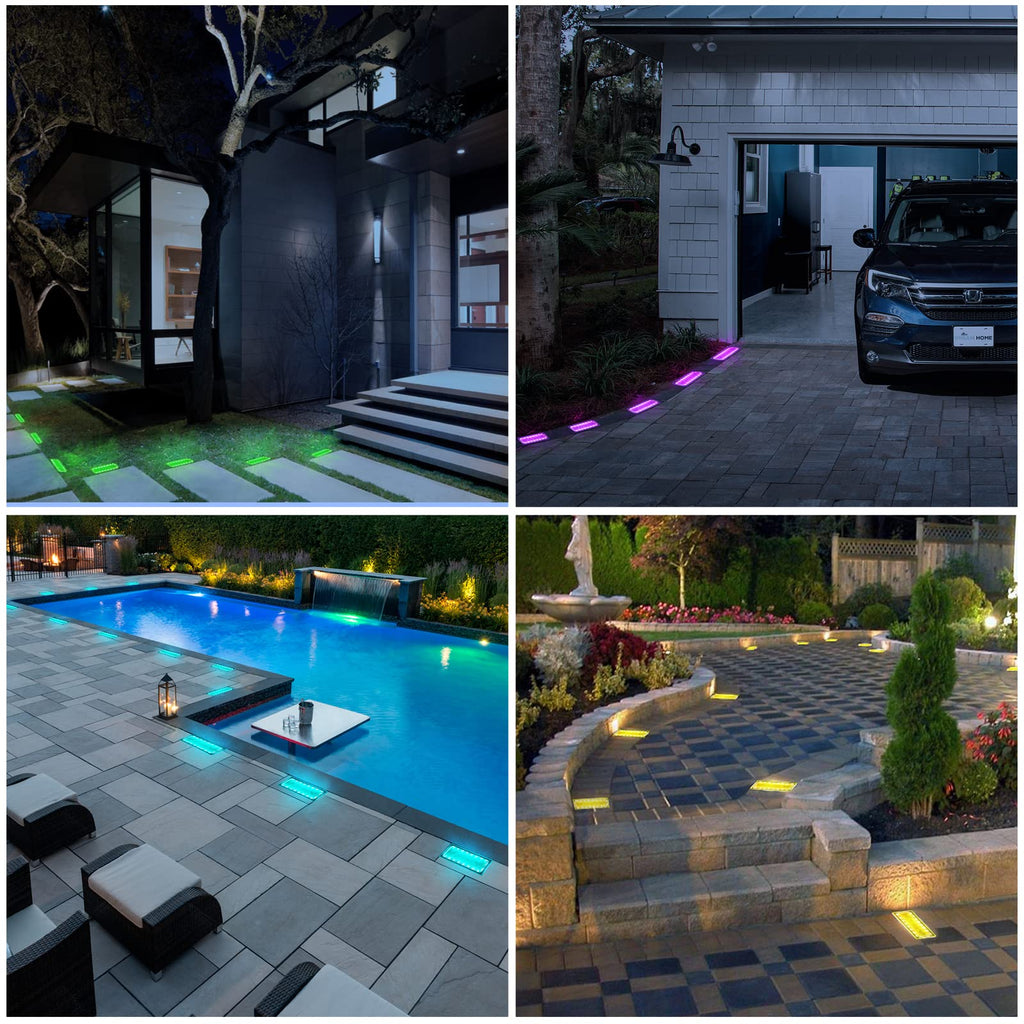 Solar Paver Lights 4x8, RGB + Warm White Recessed Brick Light, IP67, 2 Pack