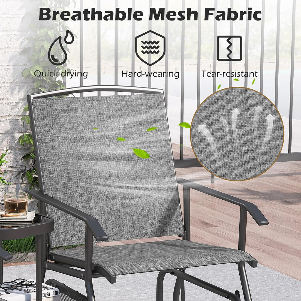 Patio 2 Person Swing Glider Chair, Outdoor Double Rocking Chair W/Center Table & Umbrella Hole, Reinforced Steel