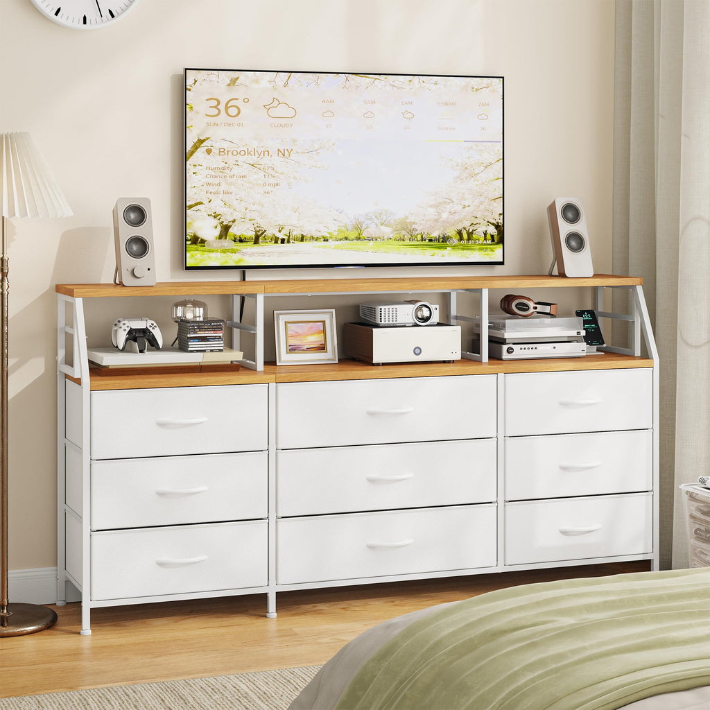 White with 9 Fabric Drawers & Display Top Shelf