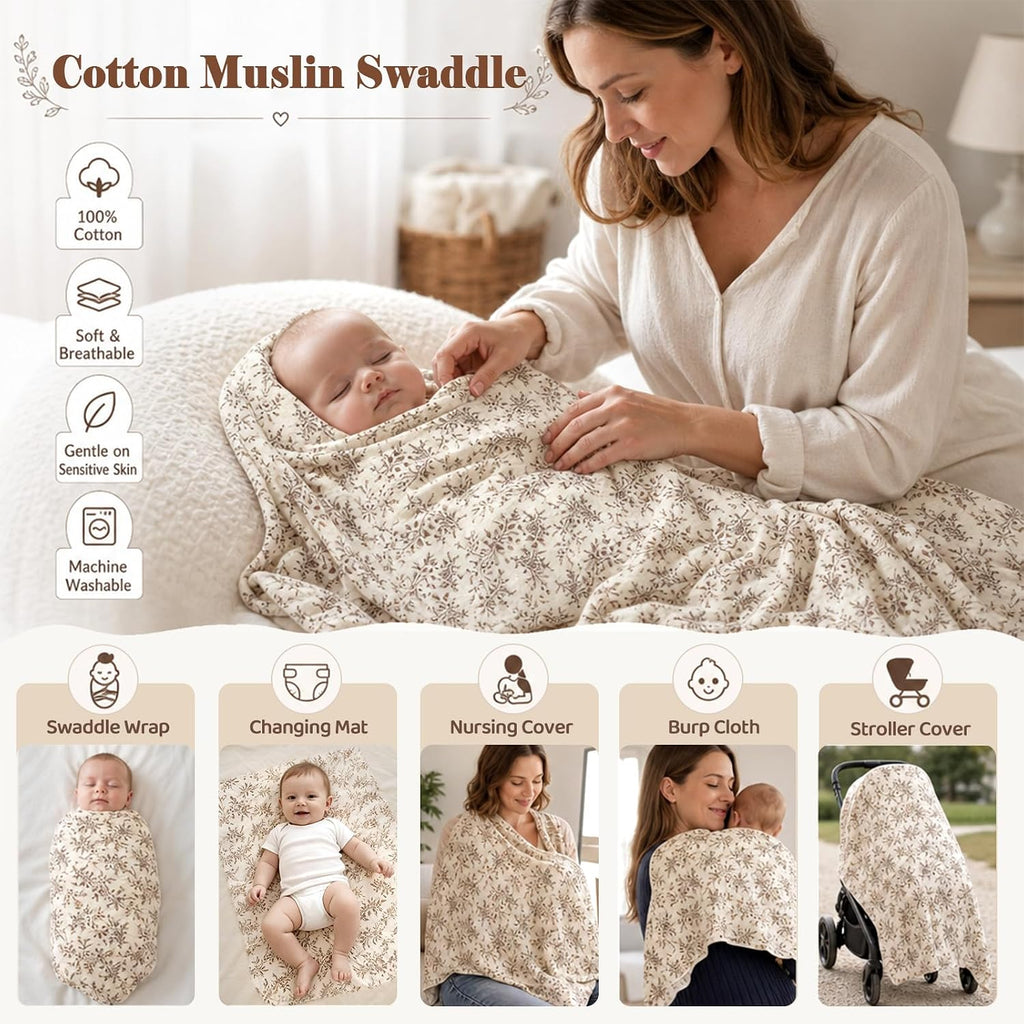 Baby Gifts for Baby Shower, 9pcs Newborn Essential for Boys Girls 0-6 Months with Footed Romper/Muslin Swaddle