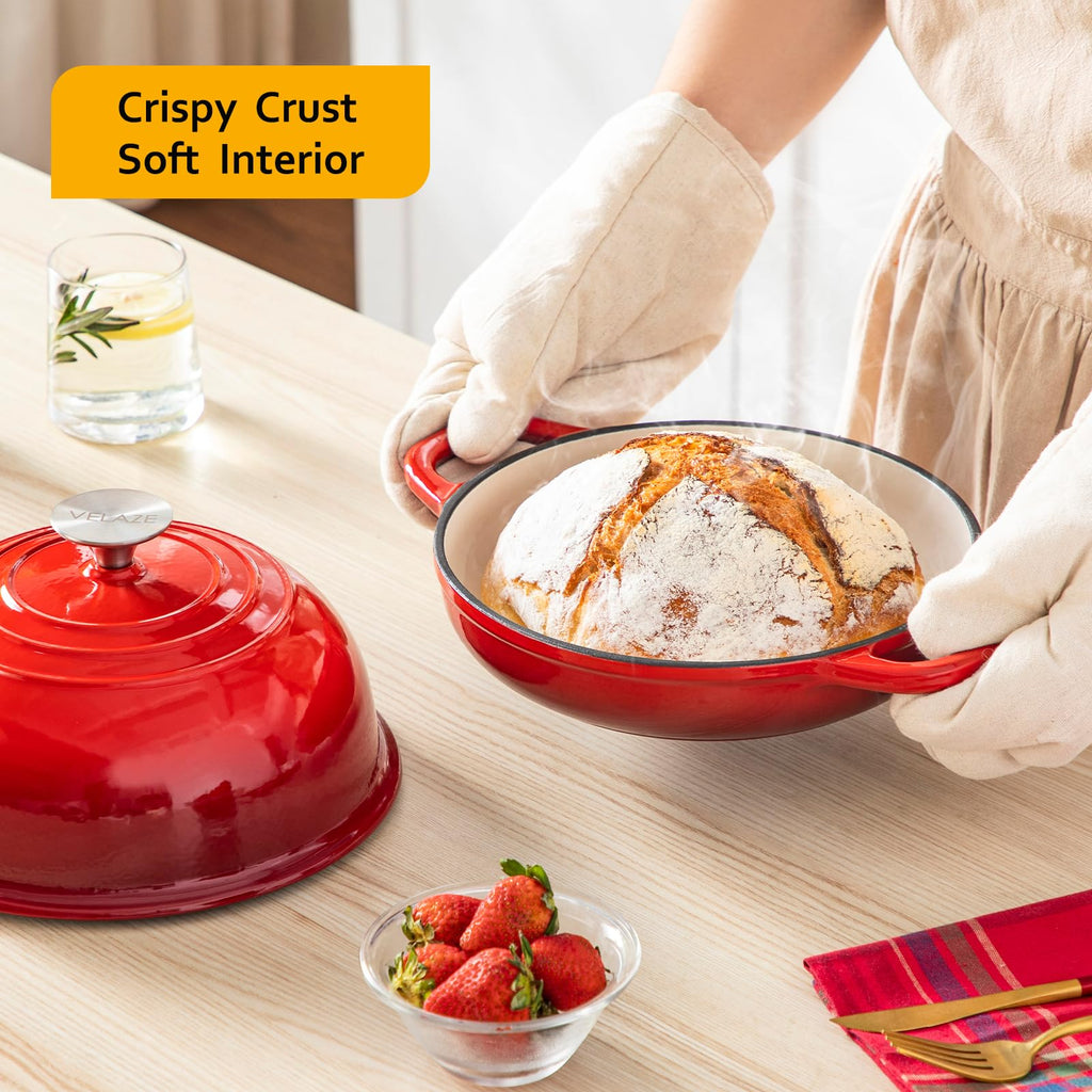 5 QT Enameled Cast Iron Dutch Oven for Bread Baking with Dome Lid