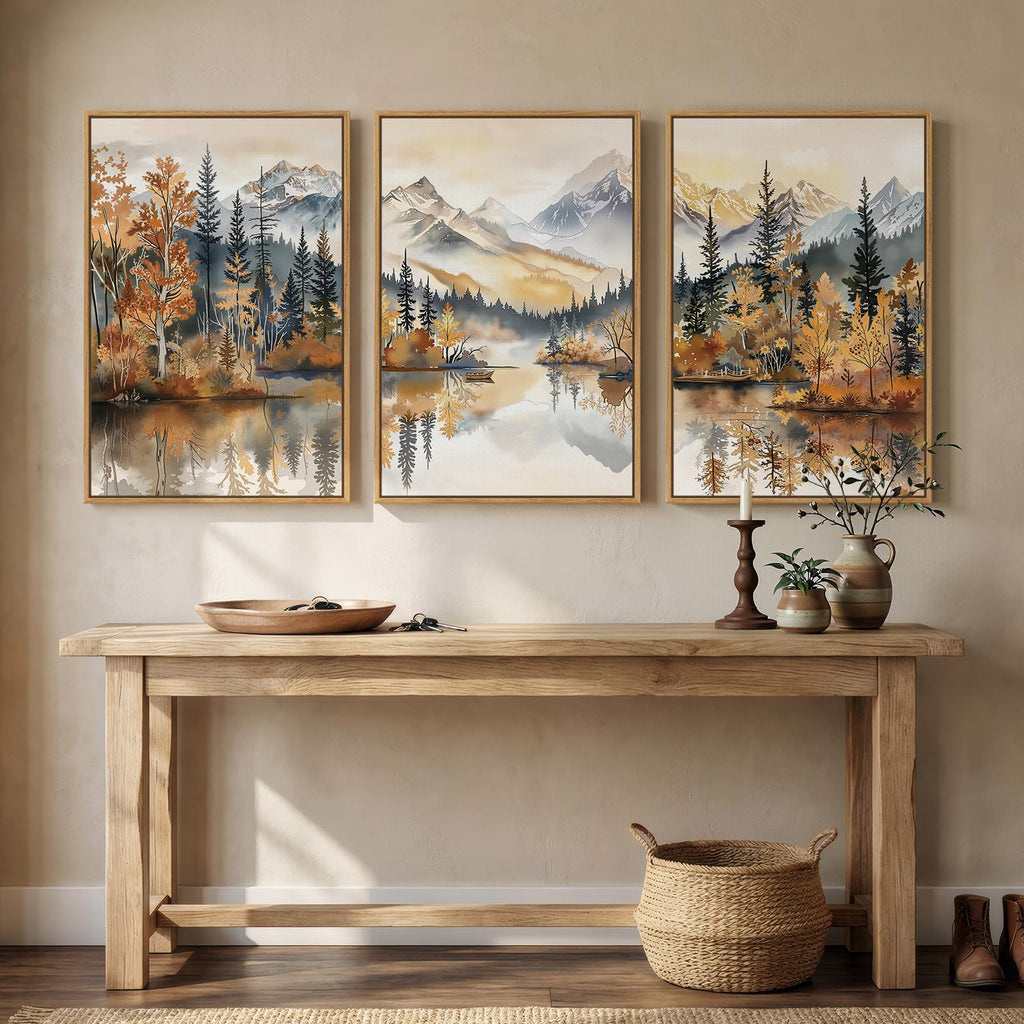 Framed Mountain Forest Landscape Wall Art, 3 Piece, 24x36