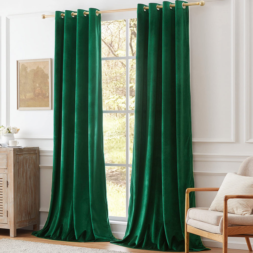 Velvet Green Grommet Blackout Curtains 84 inch Length