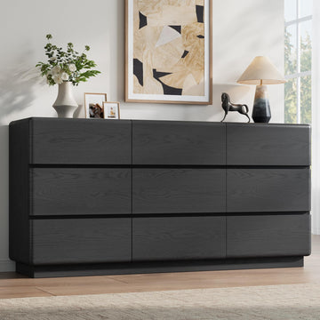 Black 9 Drawer Dresser, 63" Wide Chest of Drawers