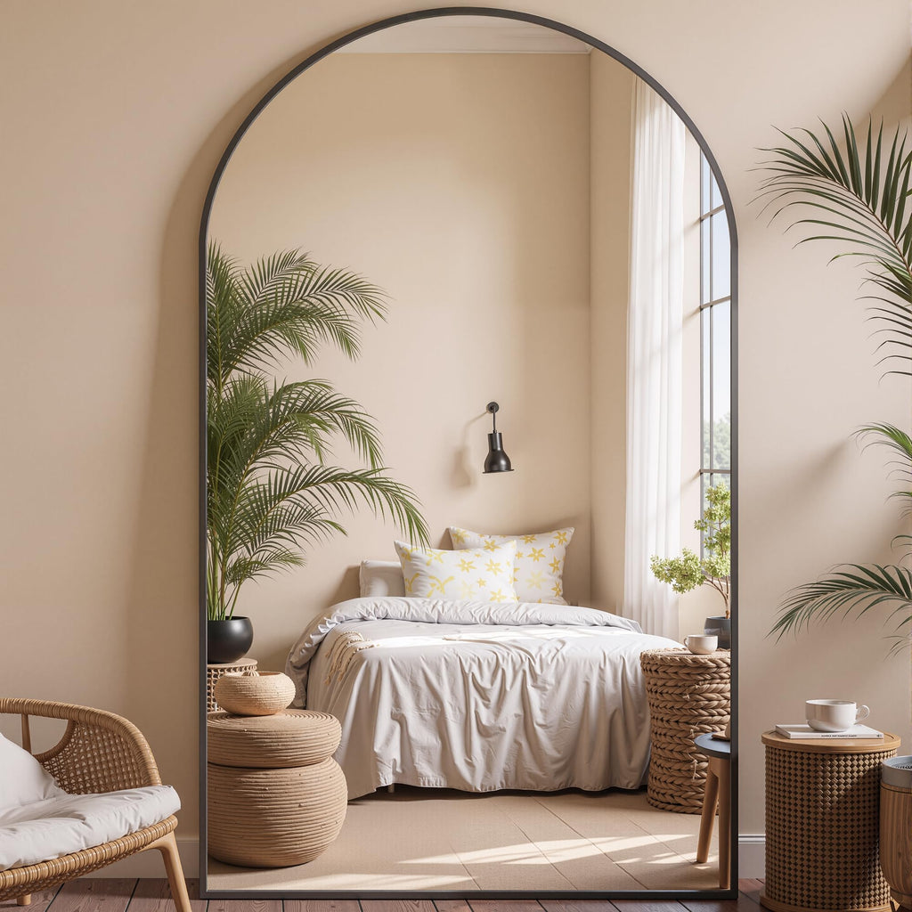 Oversized Floor Mirror, 81"x41" Arched Full Length Mirror, Black