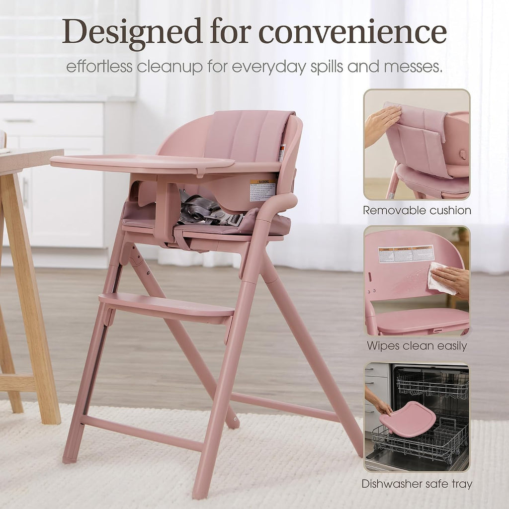 Step and Savor Convertible Wooden Baby High Chair-Rose Petal | Beech Wood Seat, 5-Position Height Adjust, Double