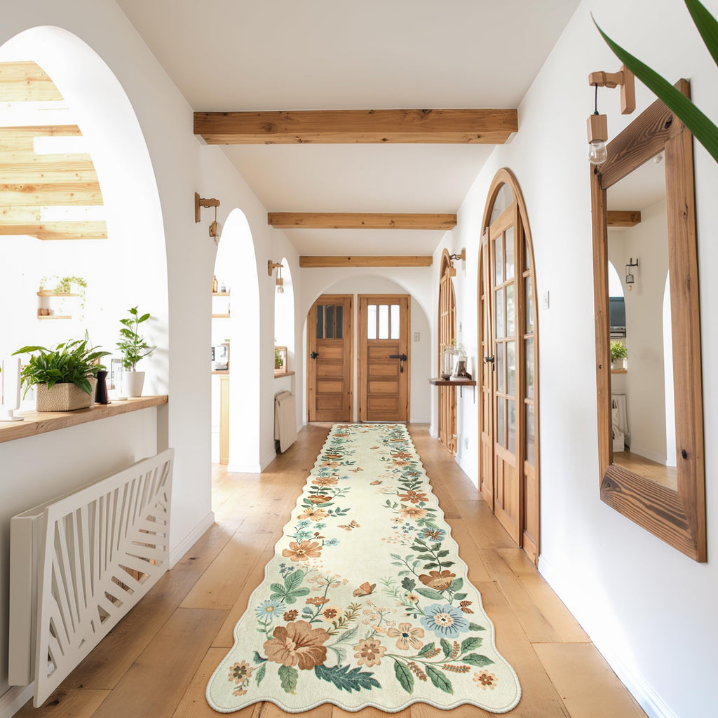 Floral Hallway Runner Rug Non Slip, 2'6''x10' Soft Washable Runner