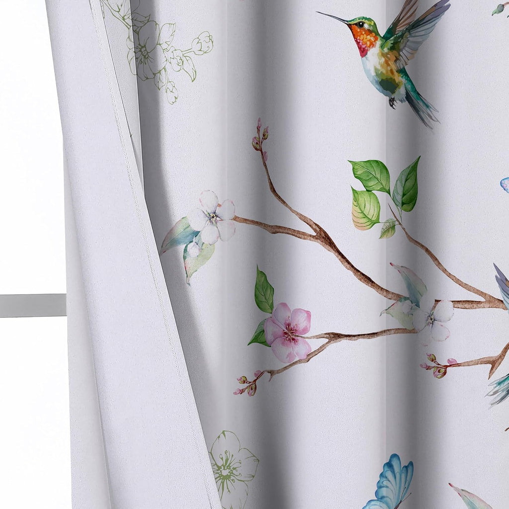 Spring Curtains 96 Inches Long, Floral Bird Branch Living Room Blackout Curtains Room Darkening, Farmhouse Light