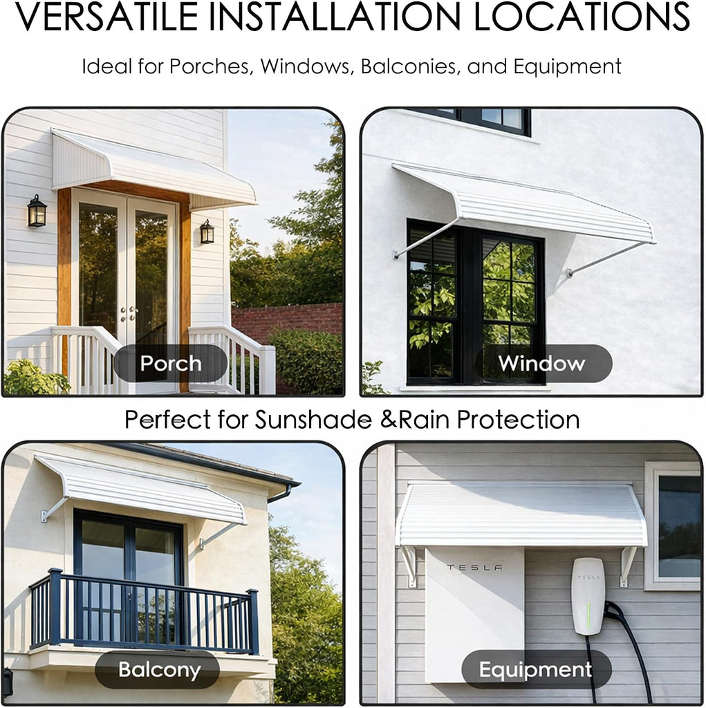 Window Awning 66''W x 40''D with 2 Side Wings | Aluminum Frame with Impact-Resistant PVC Panels, Shade Angle Set