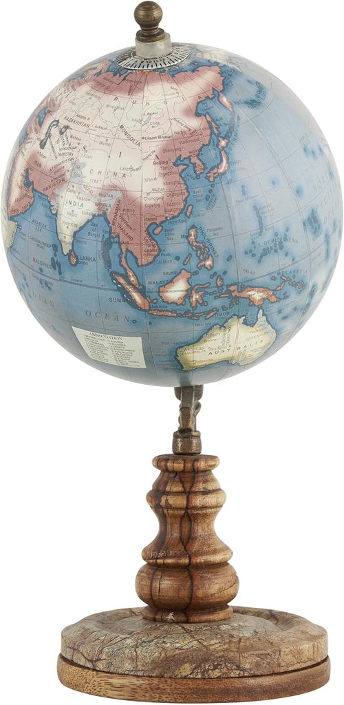 Plastic Globe with Wood Base, 5" x 5" x 10", Brown