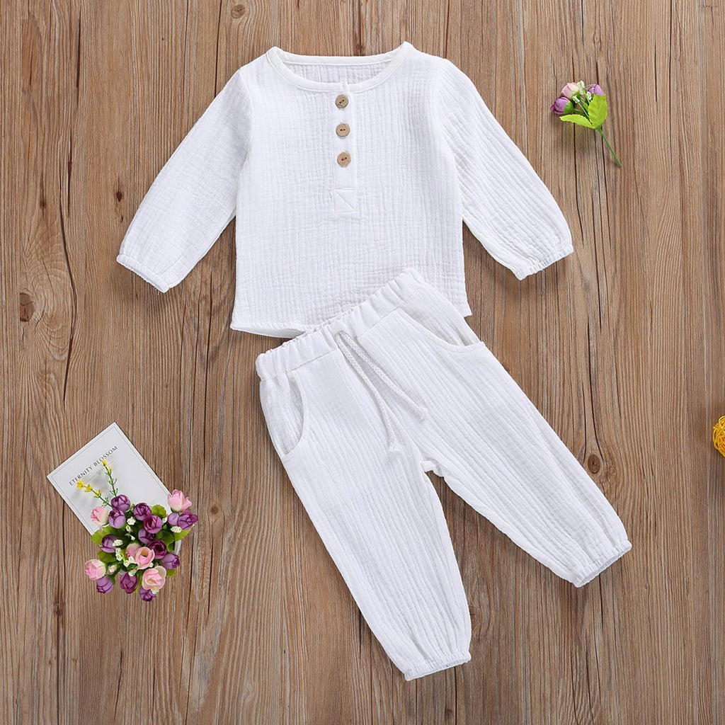 Toddler Boy Linen Outfit Baby Boy Girl Fall Winter Clothes Set Button-Down Shirt Tops Cotton Linen Pants 2PCS