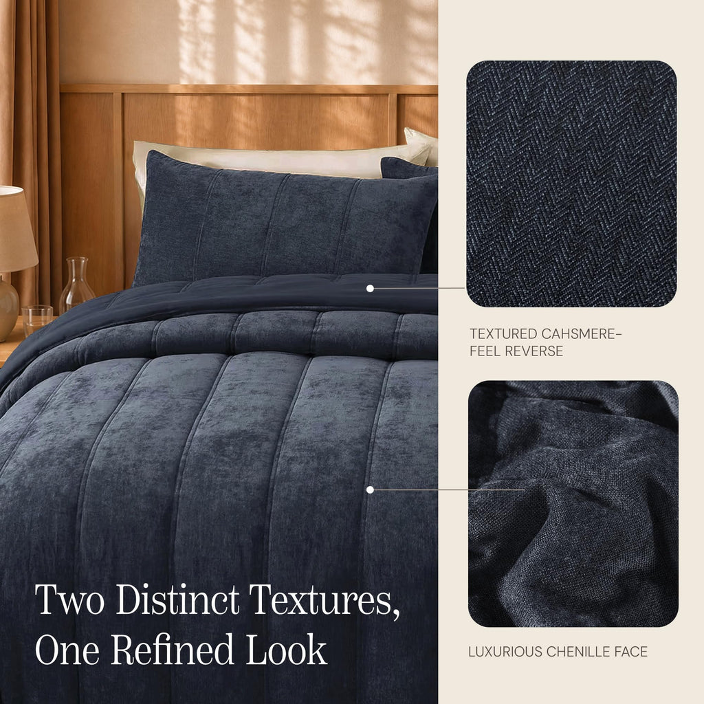 Chenille Full Size Comforter Sets-Cozy Warm Velvet Bedding Set