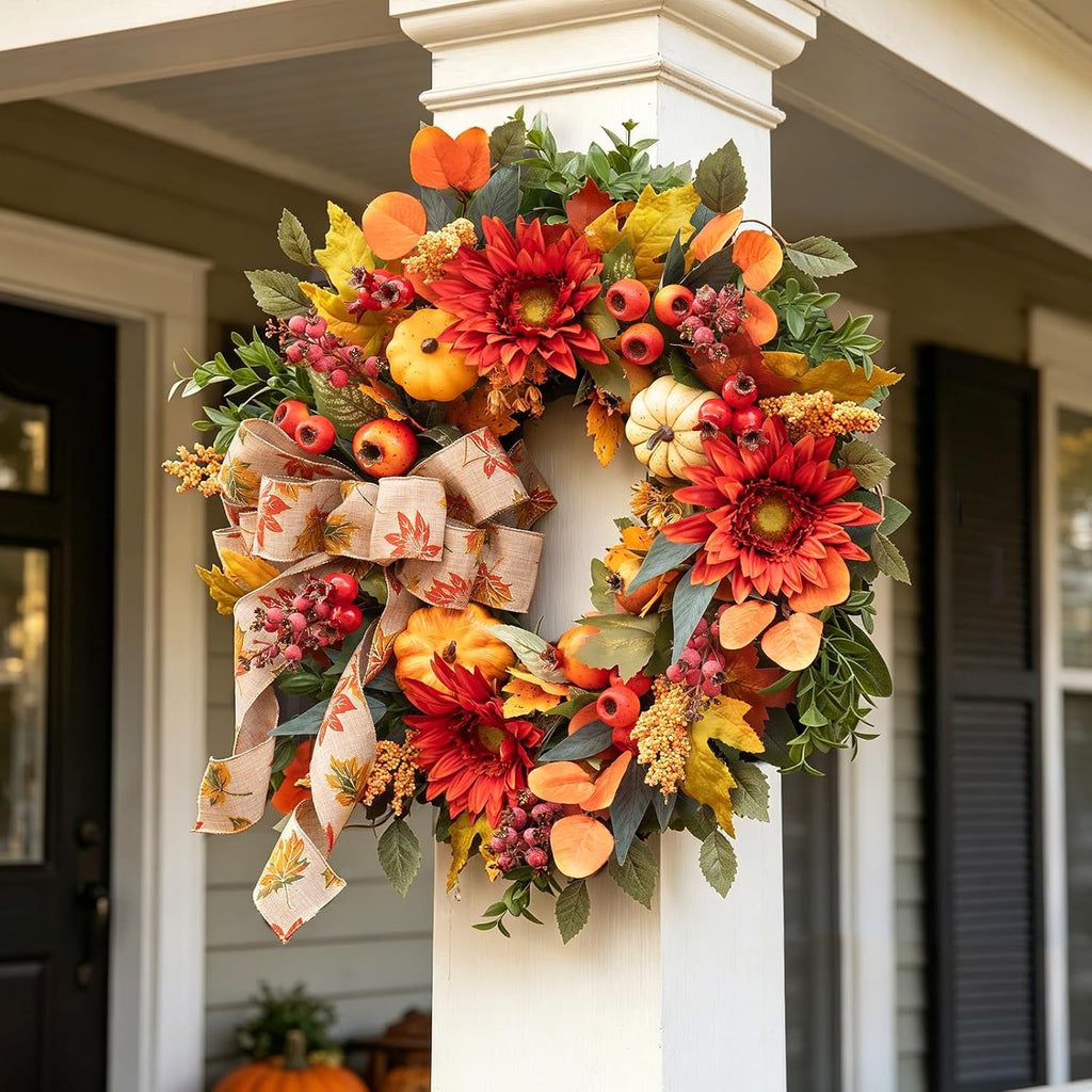 Fall Wreaths for Front Door 24 Inch Autumn Wreath Rustic Fall Decor