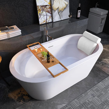 64" Free Standing Tub, Pure Acrylic Freestanding Bathtub, Stylish Stand Alone Contemporary Deep Soaking Bath Tub