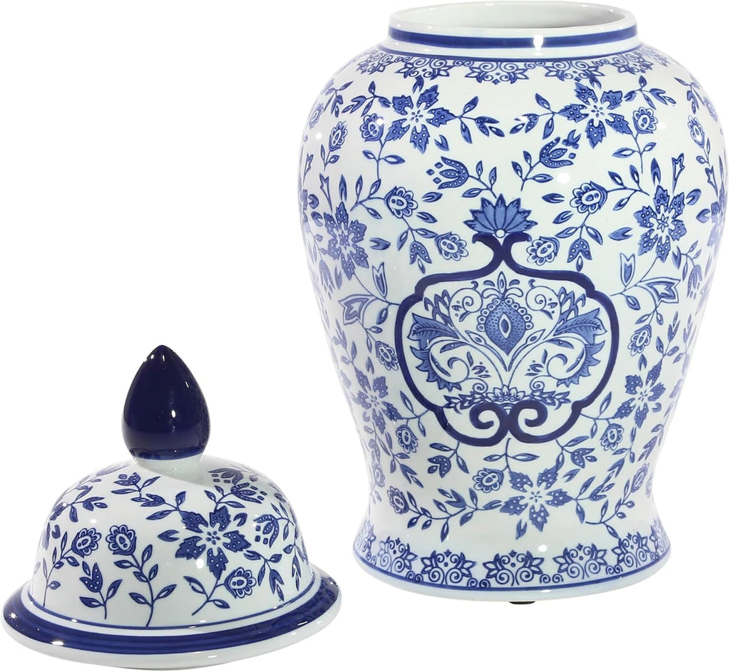 Ceramic Ginger Jar Vase - Decorative Chinoiserie Accent for Vases Display, Living Room or Bedroom Tabletop Decor
